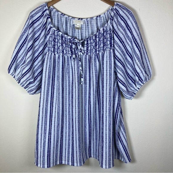 SHOL Tops - SHOL Los Angeles Blue White Stripe Smocked Peasant Top 3X